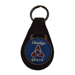 Vintage Dodge Dart Leather Keychain Fob Blue Logo Classic Car